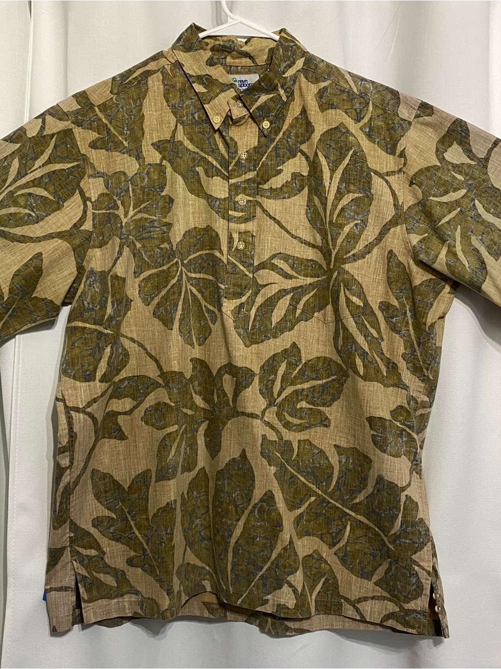 Reyn Spooner Men's Vintage 90s Hawaiian Aloha Shirt Tan Leaf Print Pullover XL